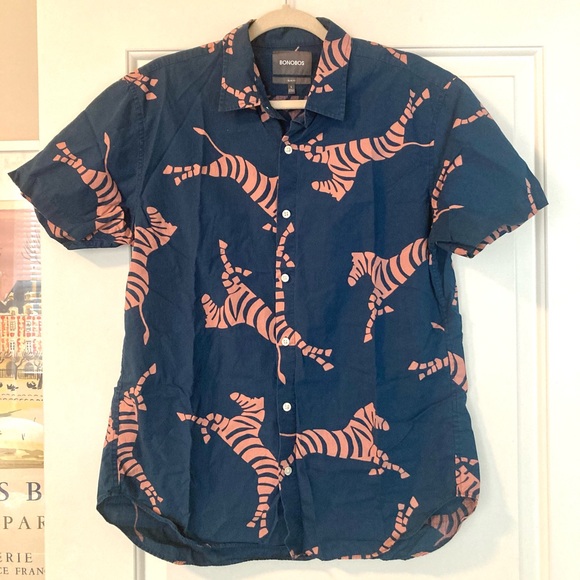 Slim Fit Zebra Print Short Sleeve Button Down - Picture 1 of 3